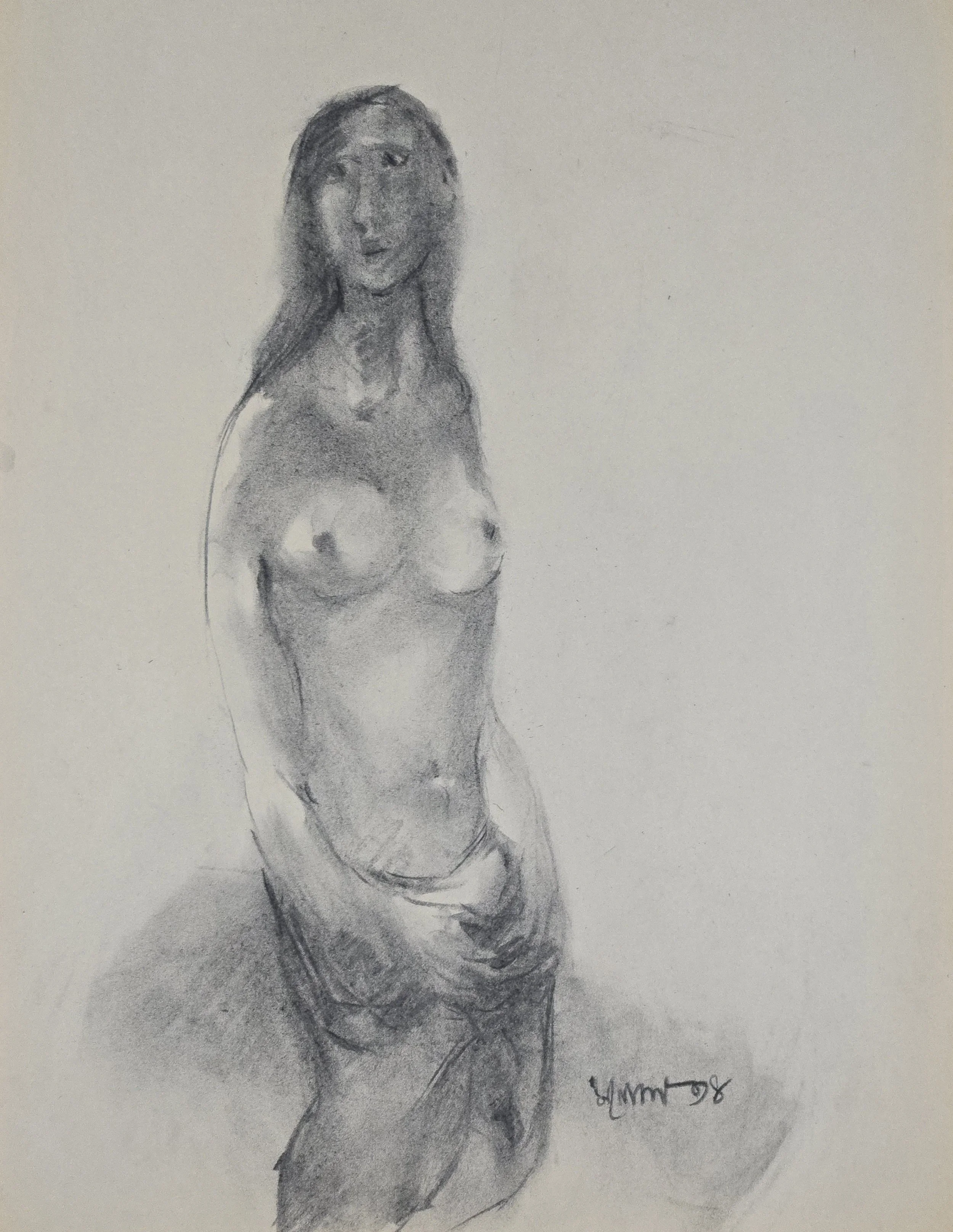 M K Bardhan Charcoal-003: Charcoal, 18 x 24 inches, 1998