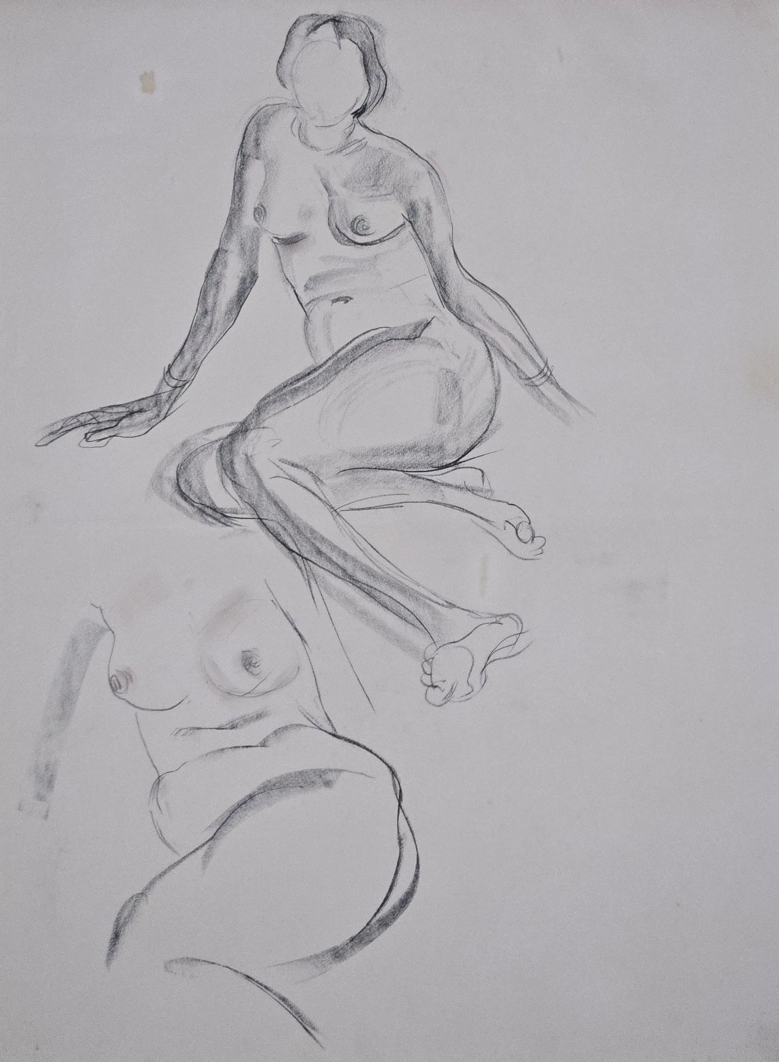 M K Bardhan Charcoal-018: Charcoal, 14 x 19 inches, 1960