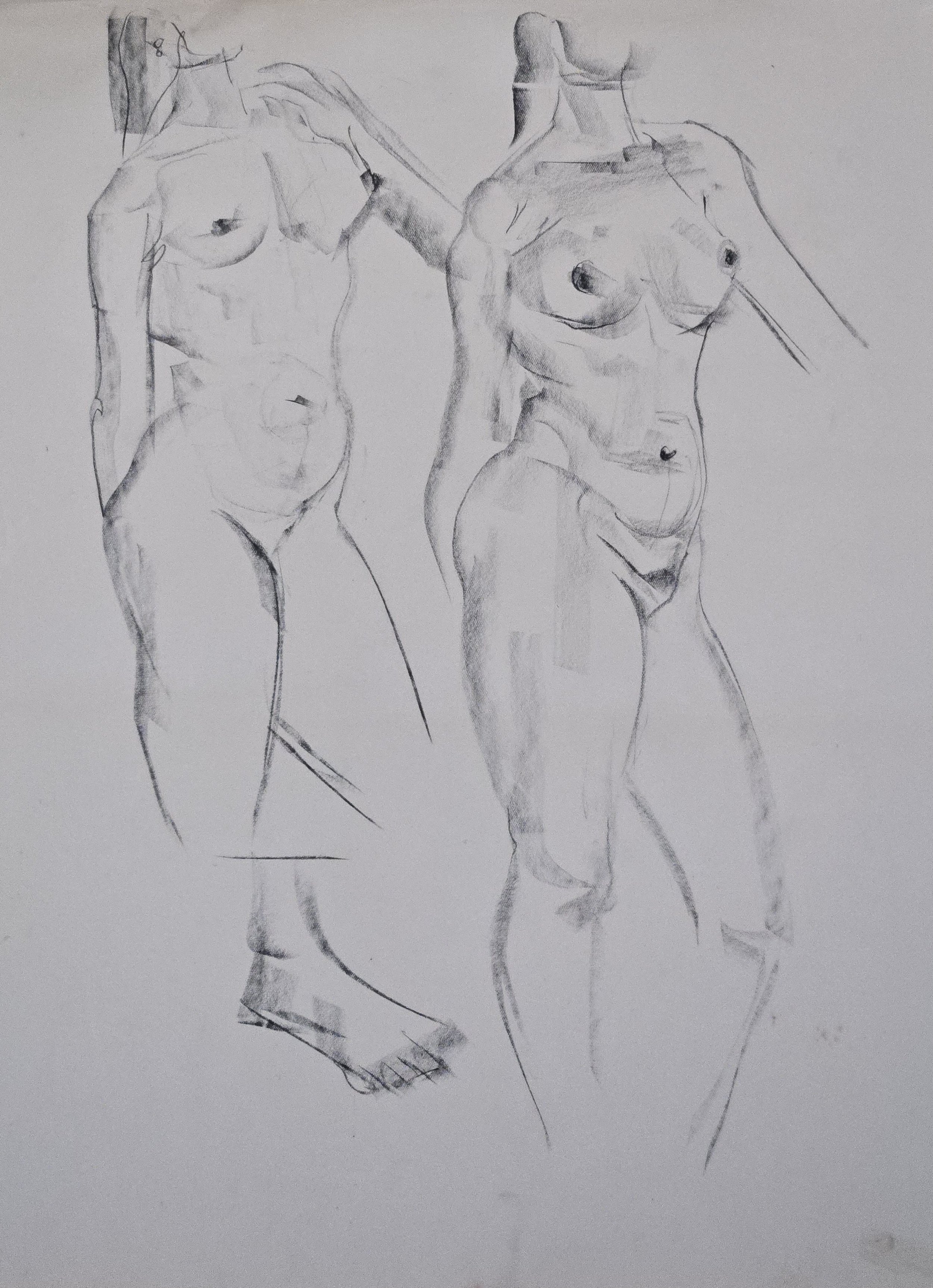 M K Bardhan Charcoal-028: Charcoal, 14 x 19 inches, 1960