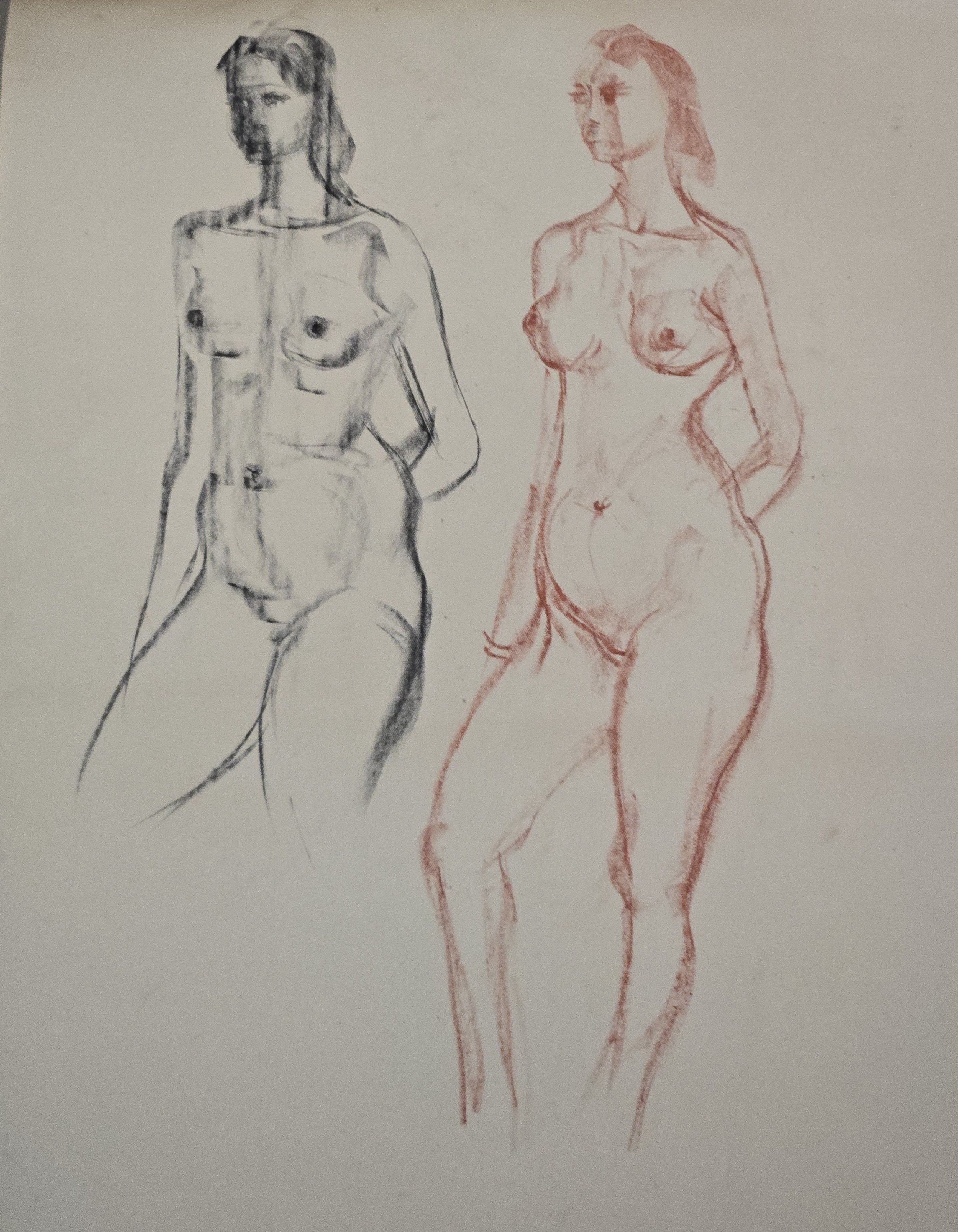 M K Bardhan Charcoal-031: Charcoal, 14 x 19 inches, 1960
