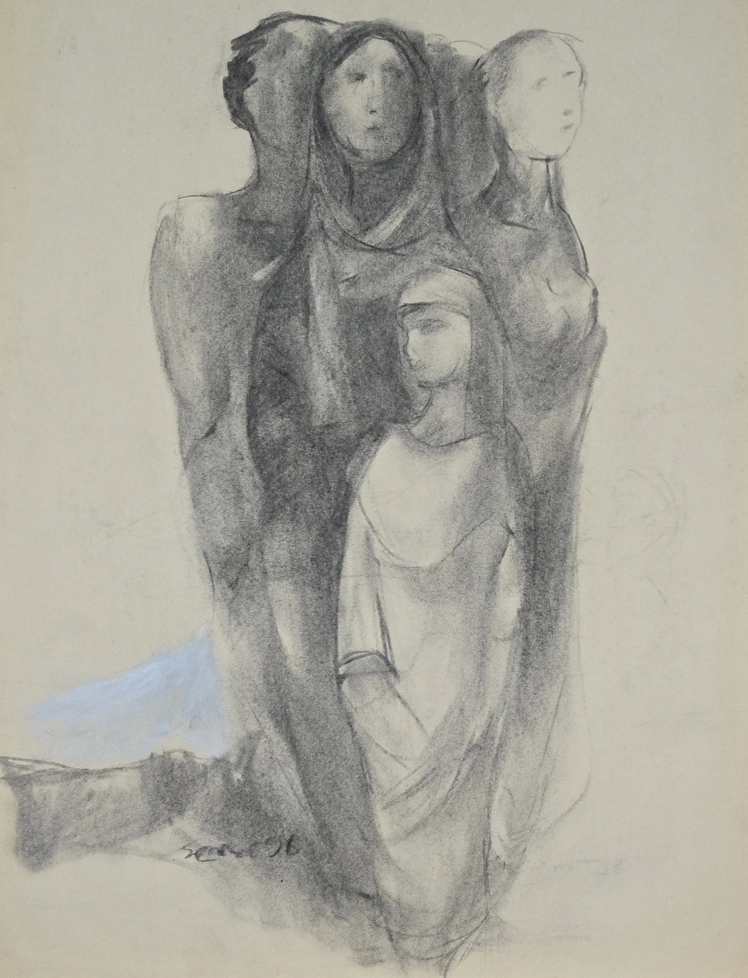 M K Bardhan Charcoal-002: Charcoal, 18 x 24 inches, 1996