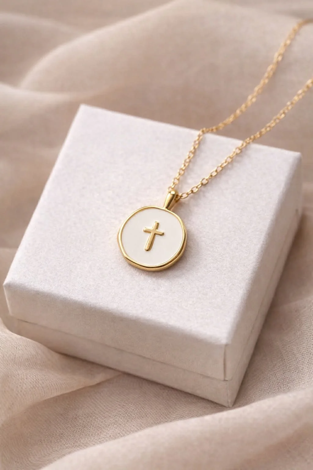 Imprinted Faith Cross Enamel Necklace