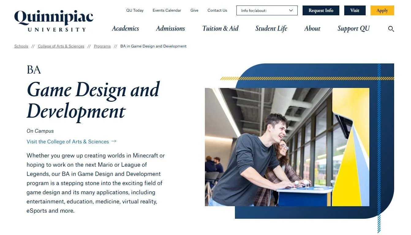 Quinnipiac University BA in Game Design and Development Header
