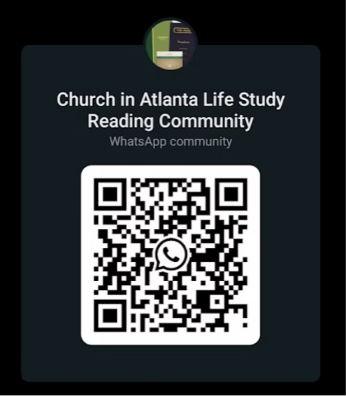 QR code for the Church in Atlanta Life Study Reading Community WhatsApp group.