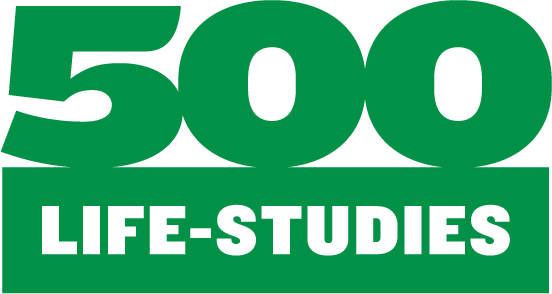 Text reading '500 Life-Studies' in bold green and black font.