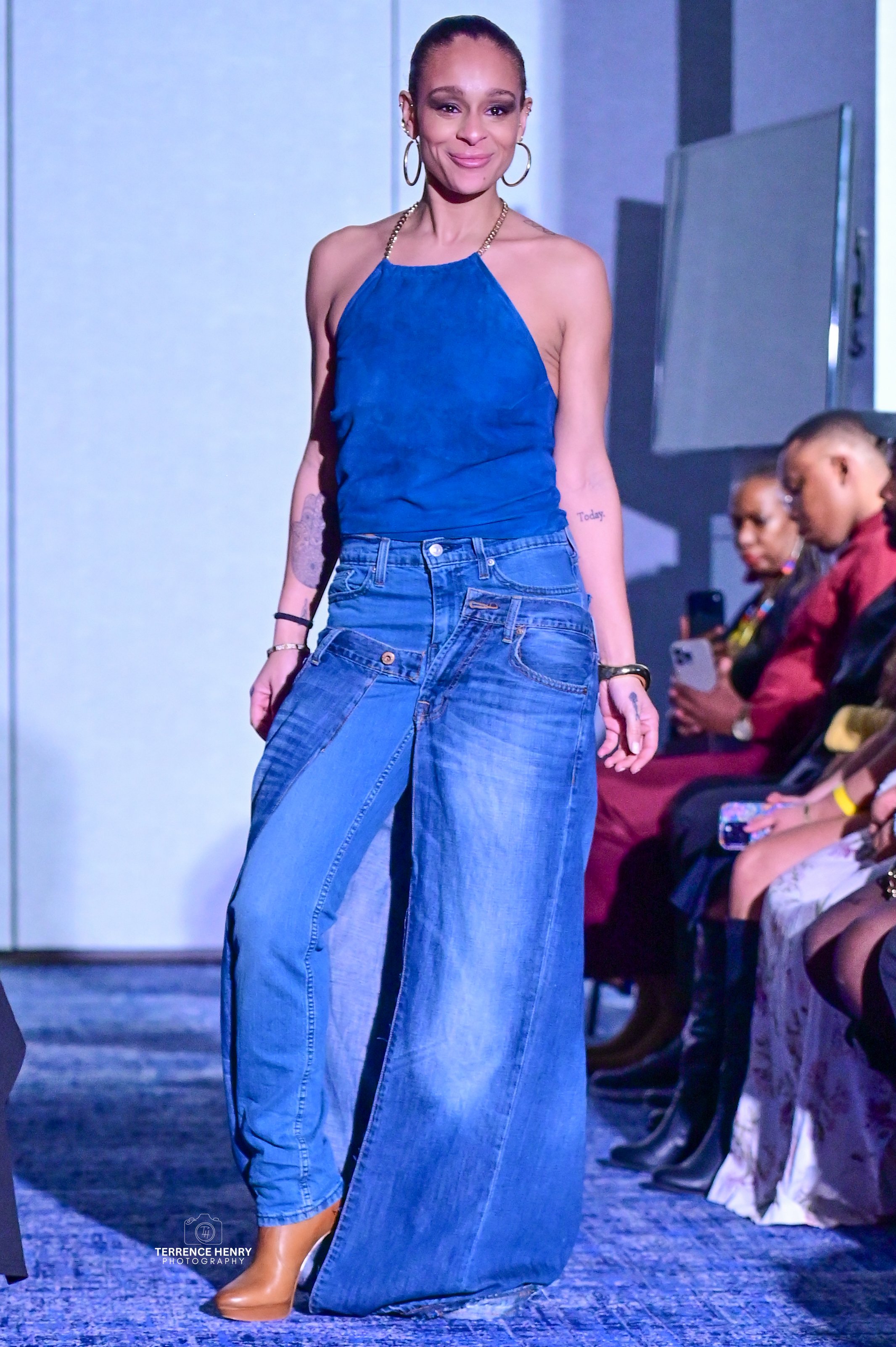The JIRT™ redefines denim by merging structure and movement into a single architectural garment. Constructed from two pairs of premium denim jeans, this original design features a slim straight-leg foundation layered beneath an asymmetrical overskirt