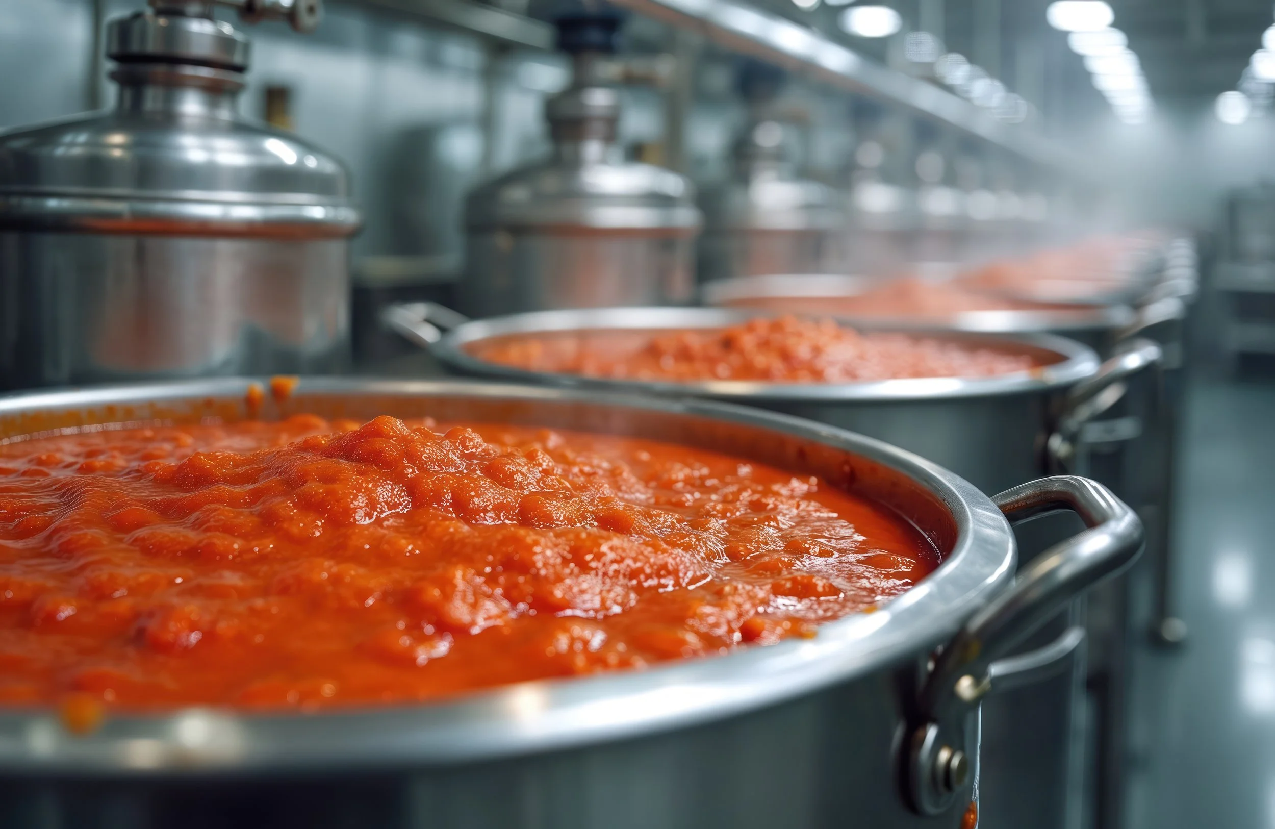 Pots filled with tomato sauce at Sonoma Specialty Foods