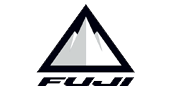 Fuji Bikes logo with a stylized white sailboat on a dark background