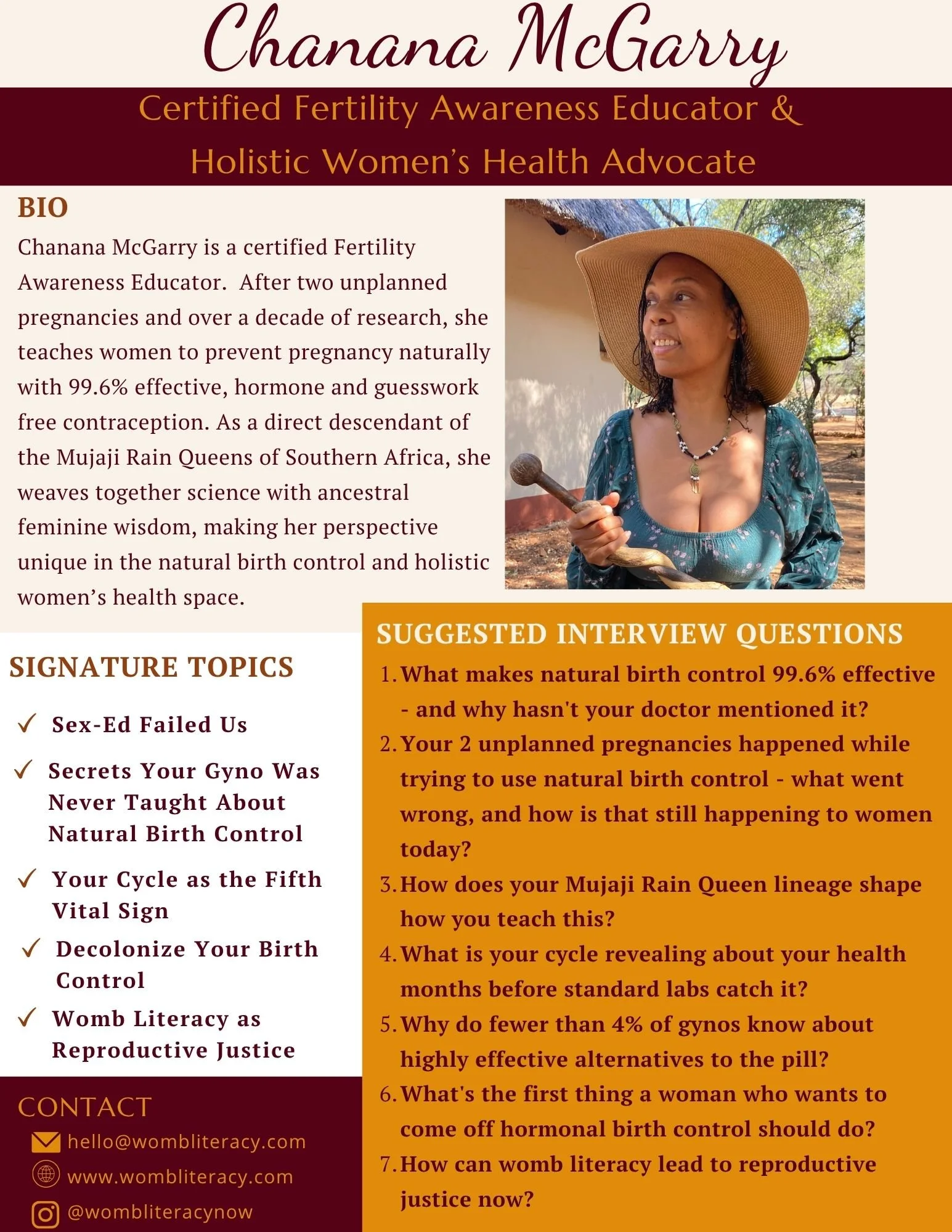 Certified fertility awareness educator available as a guest on podcasts, speaking engagements and panels.