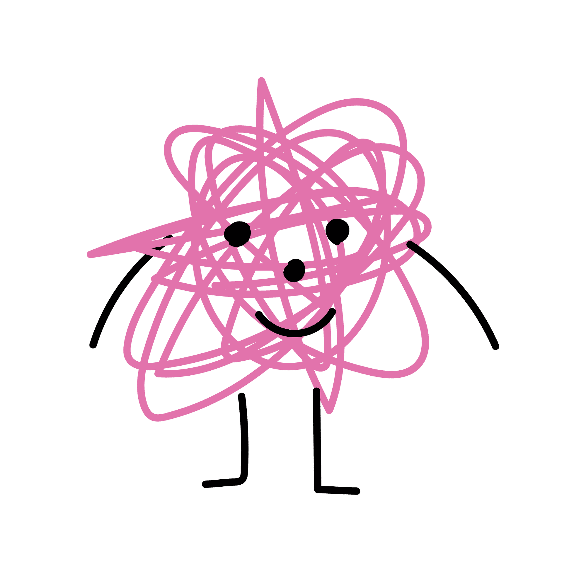 Pink doodle of a happy character from Conway's queer and neurodivergent therapist