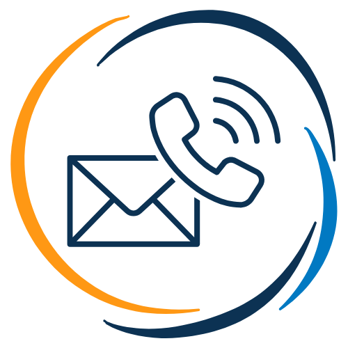 Icon of a phone, envelope, and signal waves indicating contact or communication.