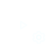 Video play icon surrounded by gears