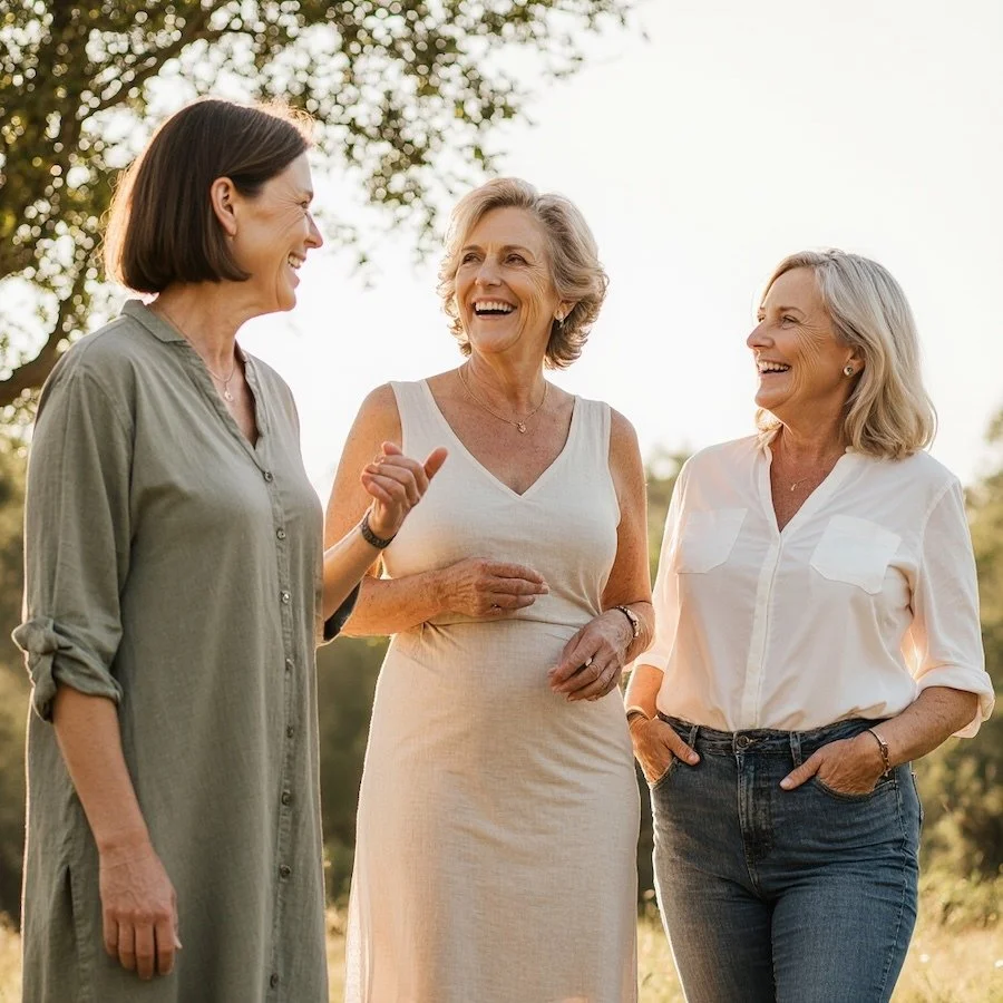 Older women enjoying connection outdoors, representing healthy ageing and longevity support with Rebecca McGrath Naturopath, Sydney.