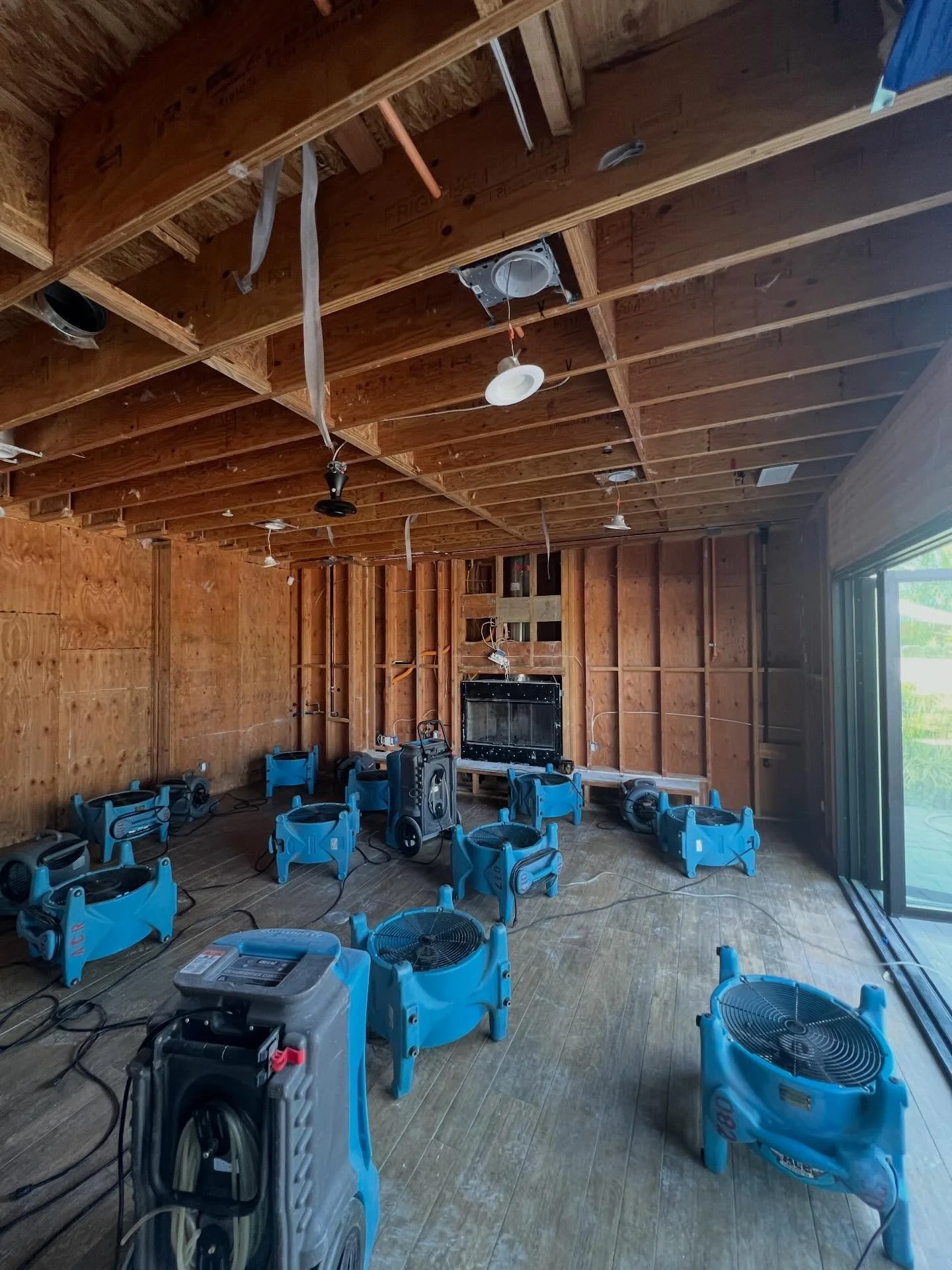 Full demo is complete and we&rsquo;ve moved straight into the dry out phase.

Equipment is strategically placed throughout the entire home to target all affected areas &mdash; including framing, subfloors, and hard-to-reach cavities. This is where th