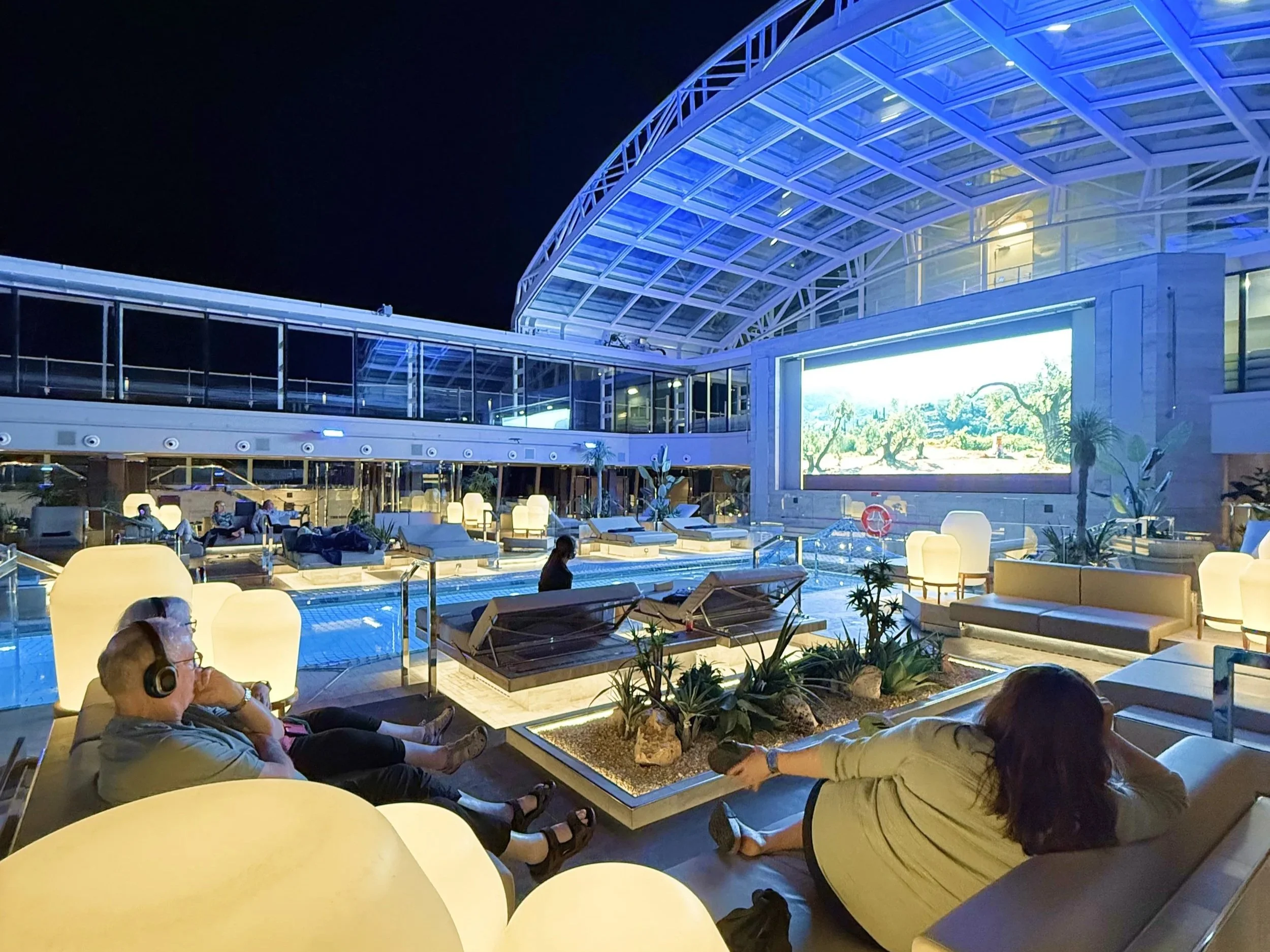 Pool deck at night