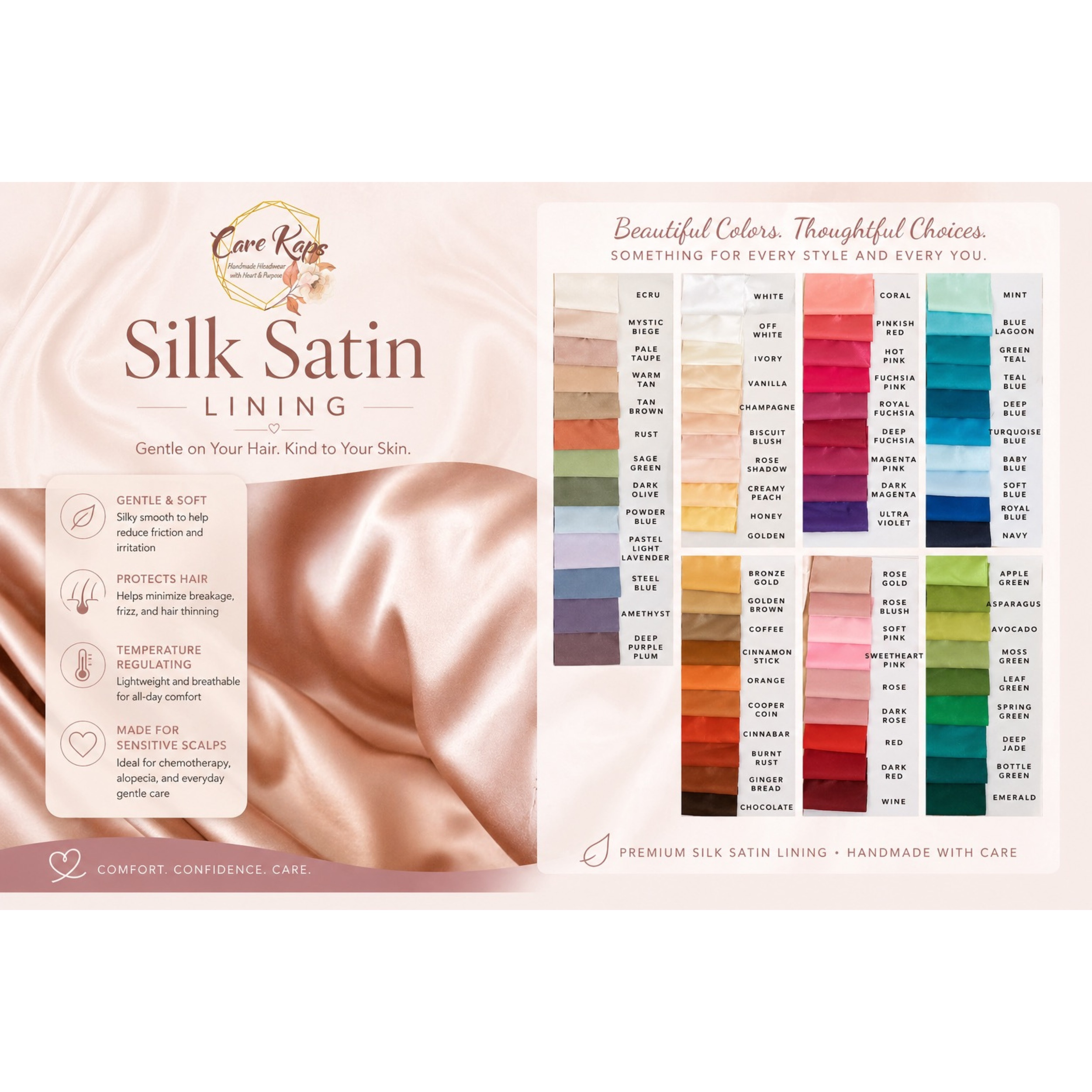 Silk Satin Lining Upgrade for CareKaps | 70+ Colors | Gentle on Hair & Sensitive Scalps