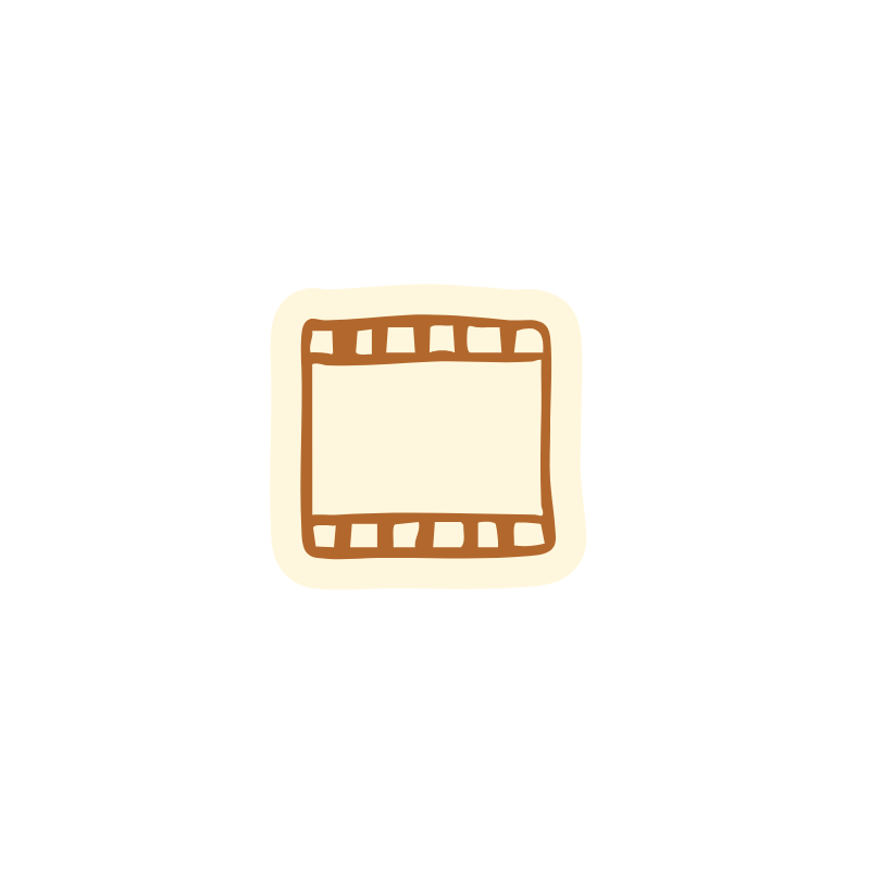 A hand-drawn cartoon film strip inside a speech bubble.