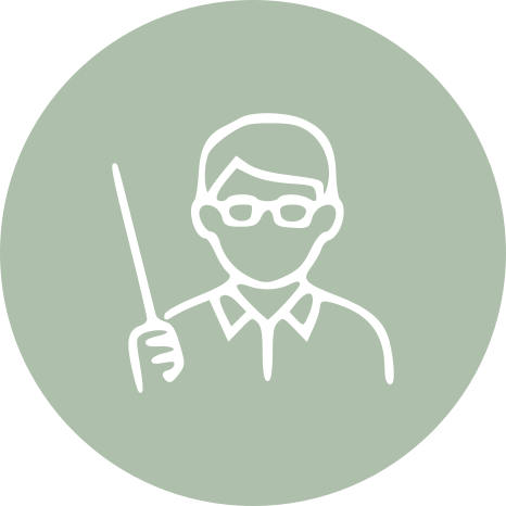Outline of a teacher or lecturer wearing glasses and holding a pointer or stick.