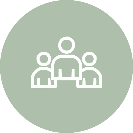 Icon of three people in a meeting or discussion