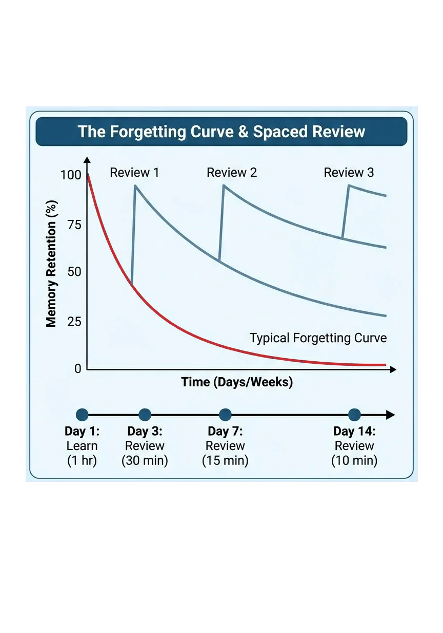 Line graph of curves showing memory retention vs time
