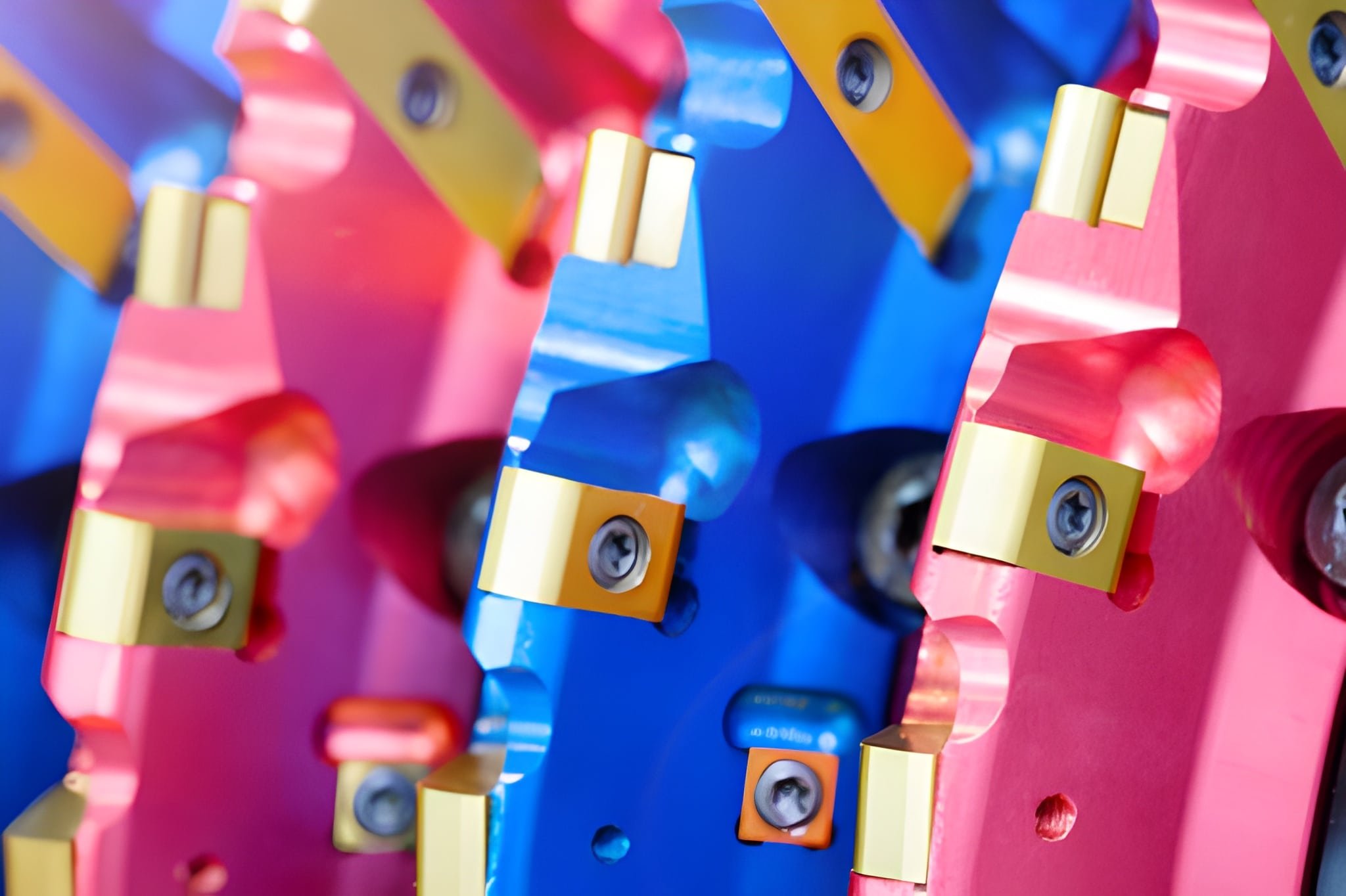 Close-up of colorful electronic components and circuit board parts with screws
