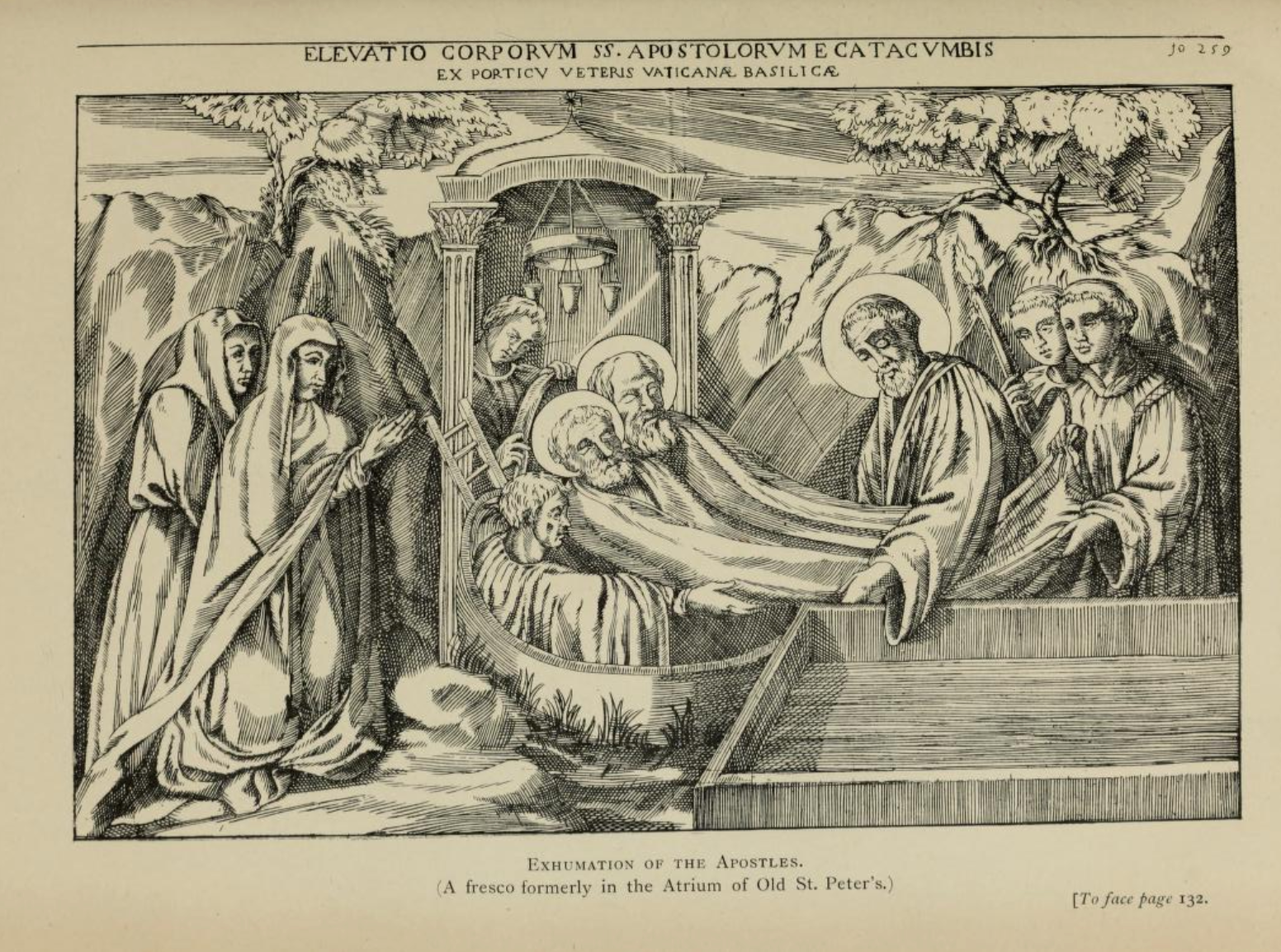 "Exhumation of the Apostles" A fresco formerly in the Atrium of Old St. Peter's, from Barnes