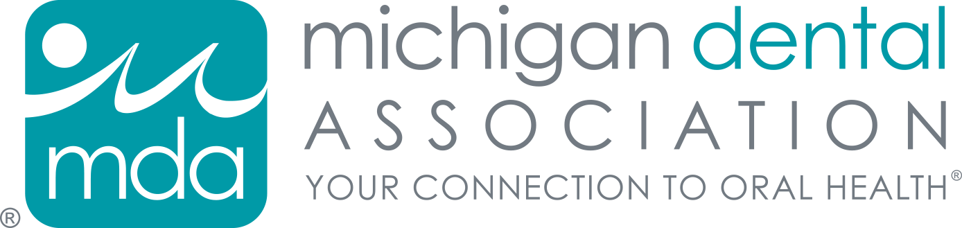 Logo for the Michigan Dental Association with text 'mda', and the tagline 'Your connection to oral health'.