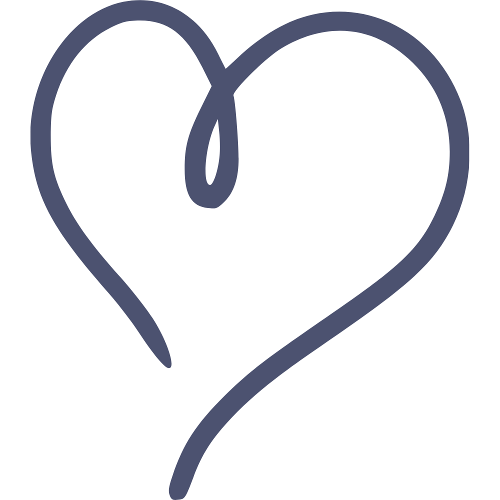 A simple dark blue line drawing of a heart with a small loop at the top center.