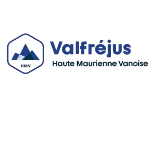 Logo de Valfréjus avec montagnes, étoiles et texte "Valfréjus Haute Montagne Vanoise"