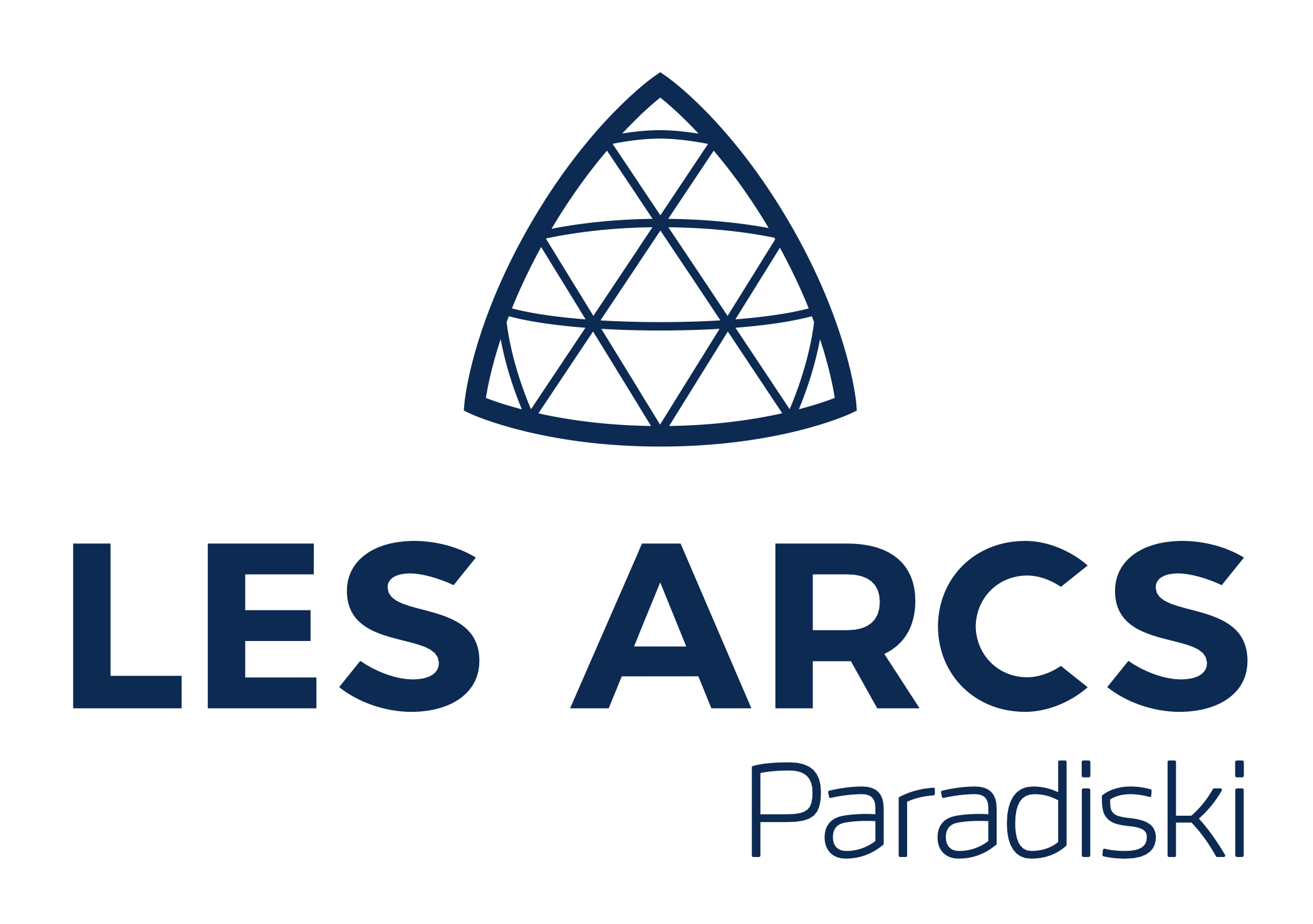 Logo avec un symbole géométrique en forme de dôme et le texte 'LES ARCS Paradiski' en bleu.