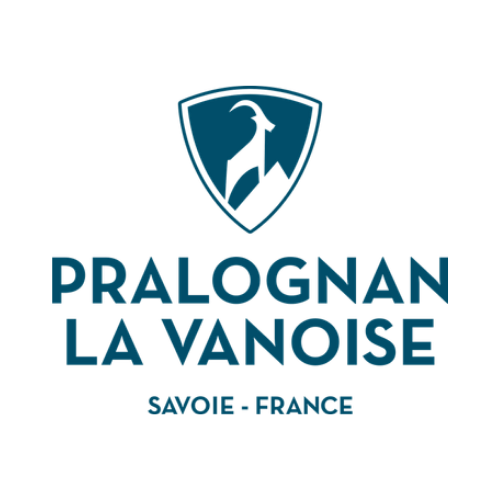 Logo avec un aigle stylisé dans un bouclier, texte 'Pralognan La Vanoise, Savoie - France'