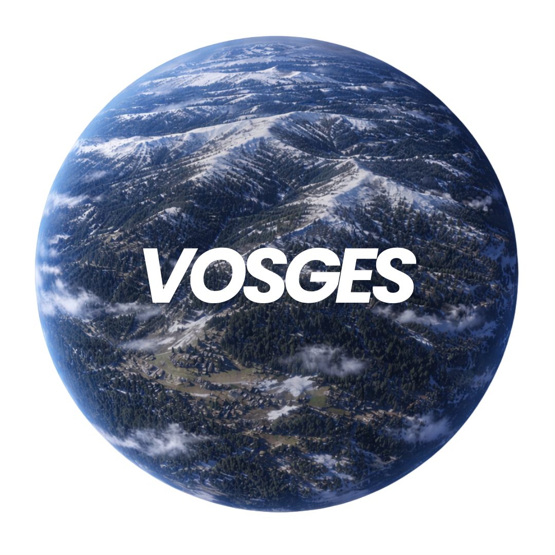 Une image d'une terre vue de l'espace avec le texte 'VOSGES' en lettres blanches au centre.