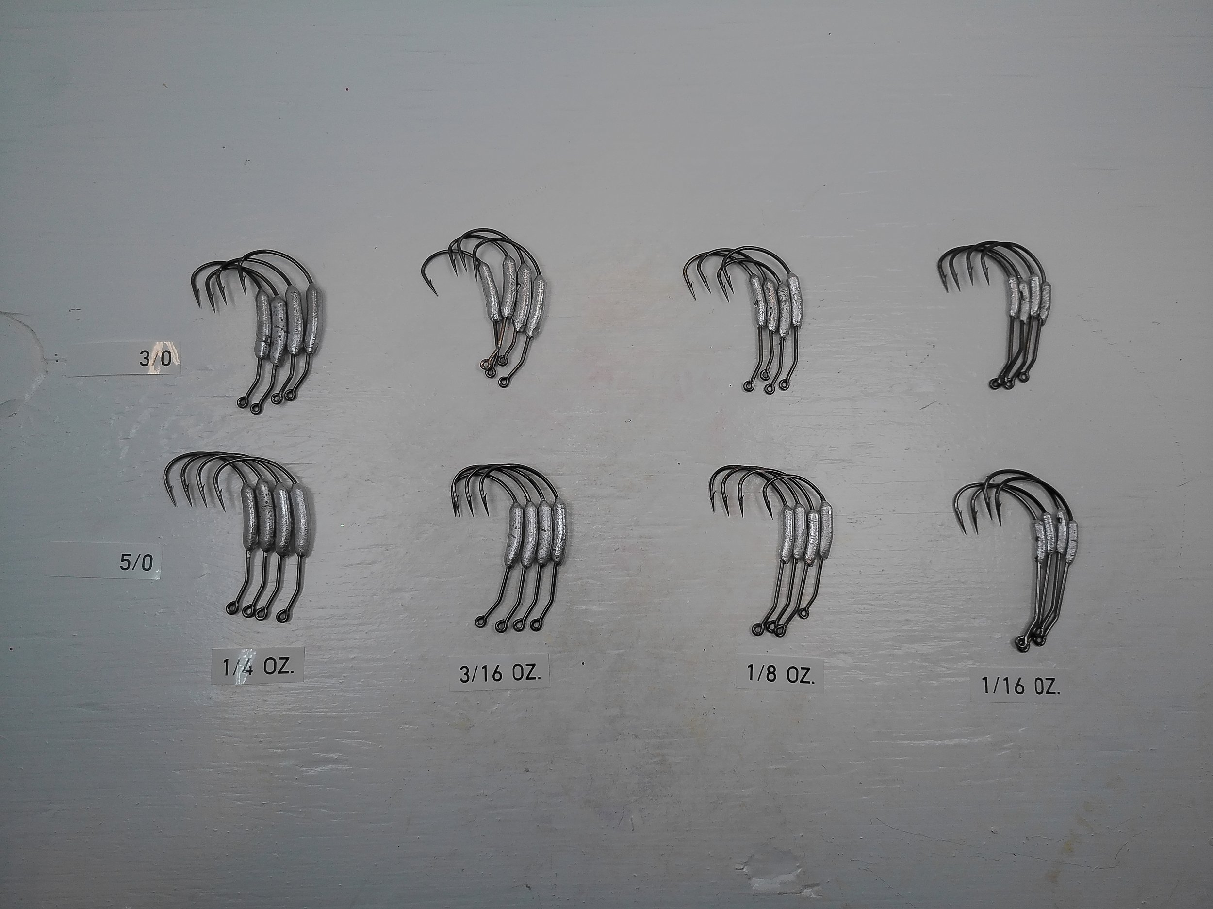 Weighted Hooks - 3/0 and 5/0 with 1/4, 3/16, 1/8, and 1/16 oz (4 pk)