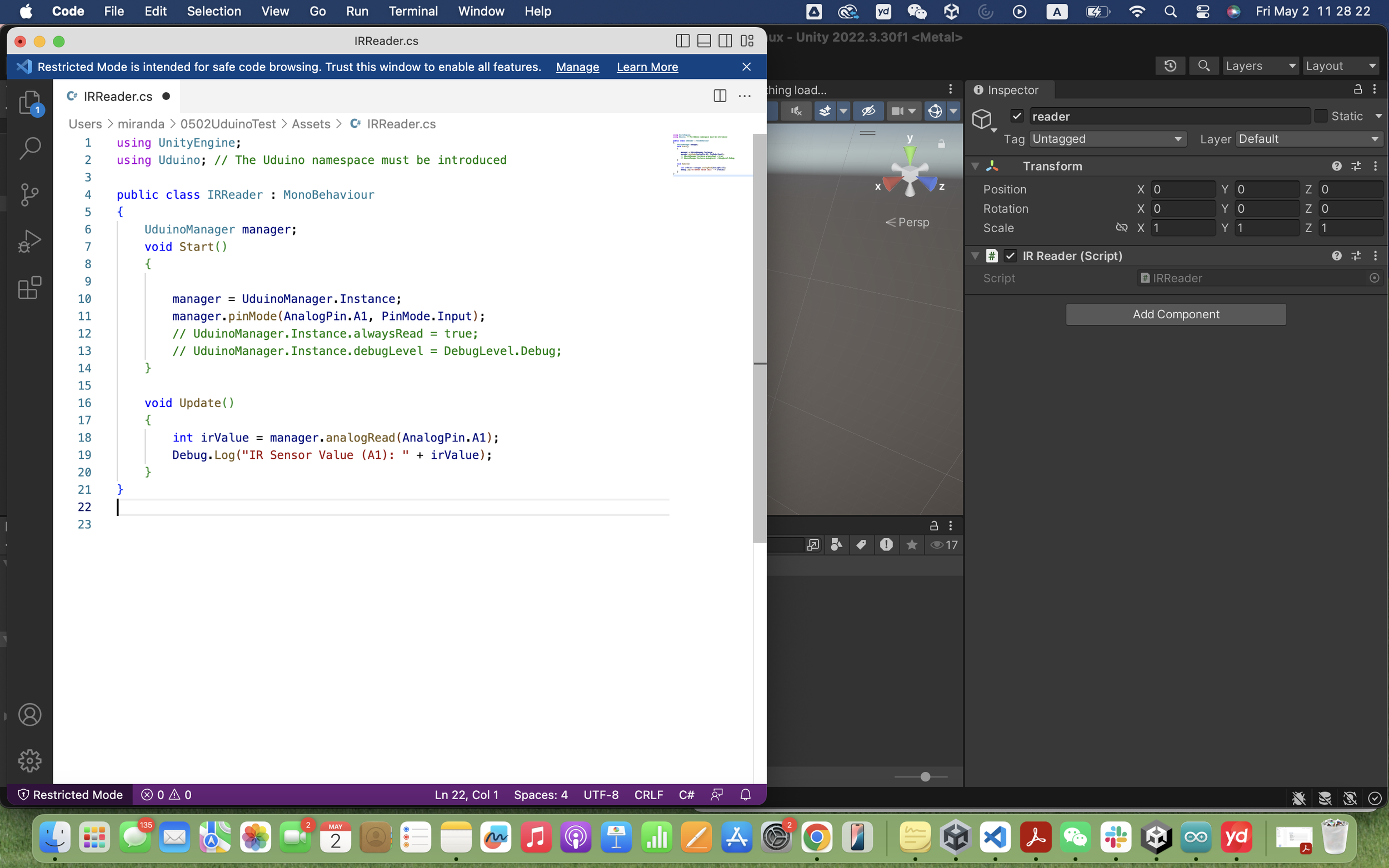Uduino and C# read the sensor value