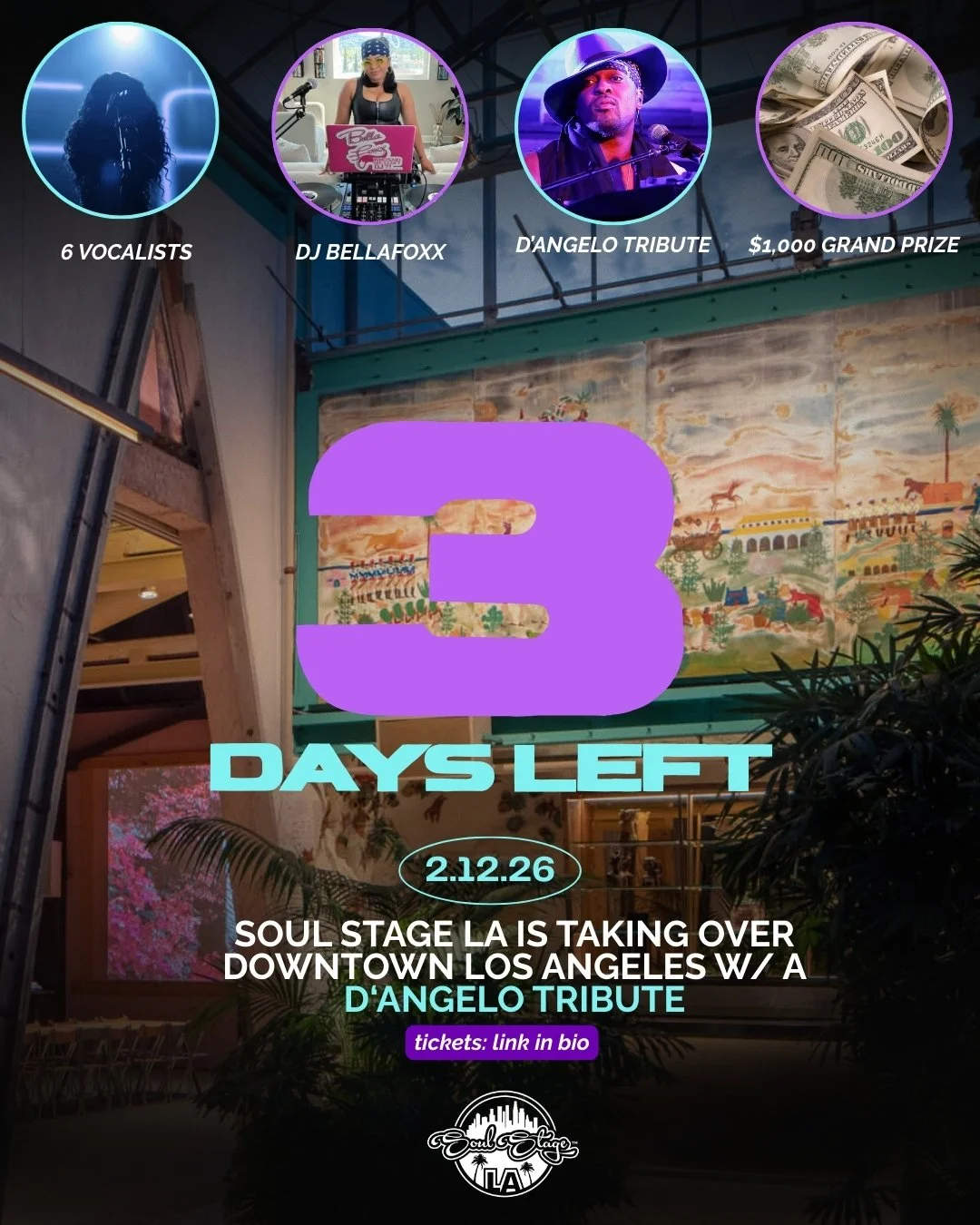 THIS THURSDAY.
DTLA.
ONE NIGHT ONLY.

LA&rsquo;s top vocalists.
A live band 
A full D&rsquo;Angelo tribute done the right way.
$1,000 on the line.
And YOU decide who takes it.

This is culture in real time.

⚠️ IMPORTANT ⚠️
🚫 NO bar transactions on 