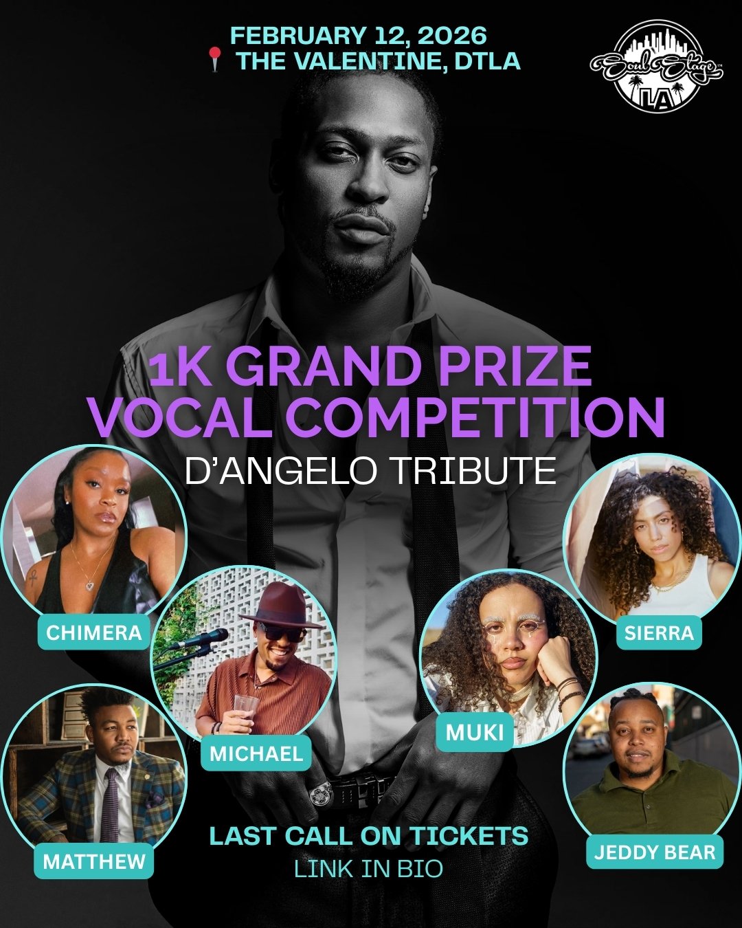 LA's standout vocalists are stepping into the legacy of D'Angelo, going head-to-head for $1,000 with nothing but live musicians and their voices, TONIGHT ‼️🔥

If you love soul music done right...
If you care about quality talent...
If you want to be