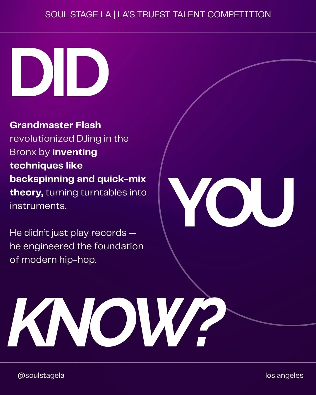Before DJing became a festival headline, Grandmaster Flash was in the Bronx studying records like a scientist.

He developed backspinning and quick-mix theory; isolating the &ldquo;break&rdquo; of a song and extending it, giving dancers more time, mo