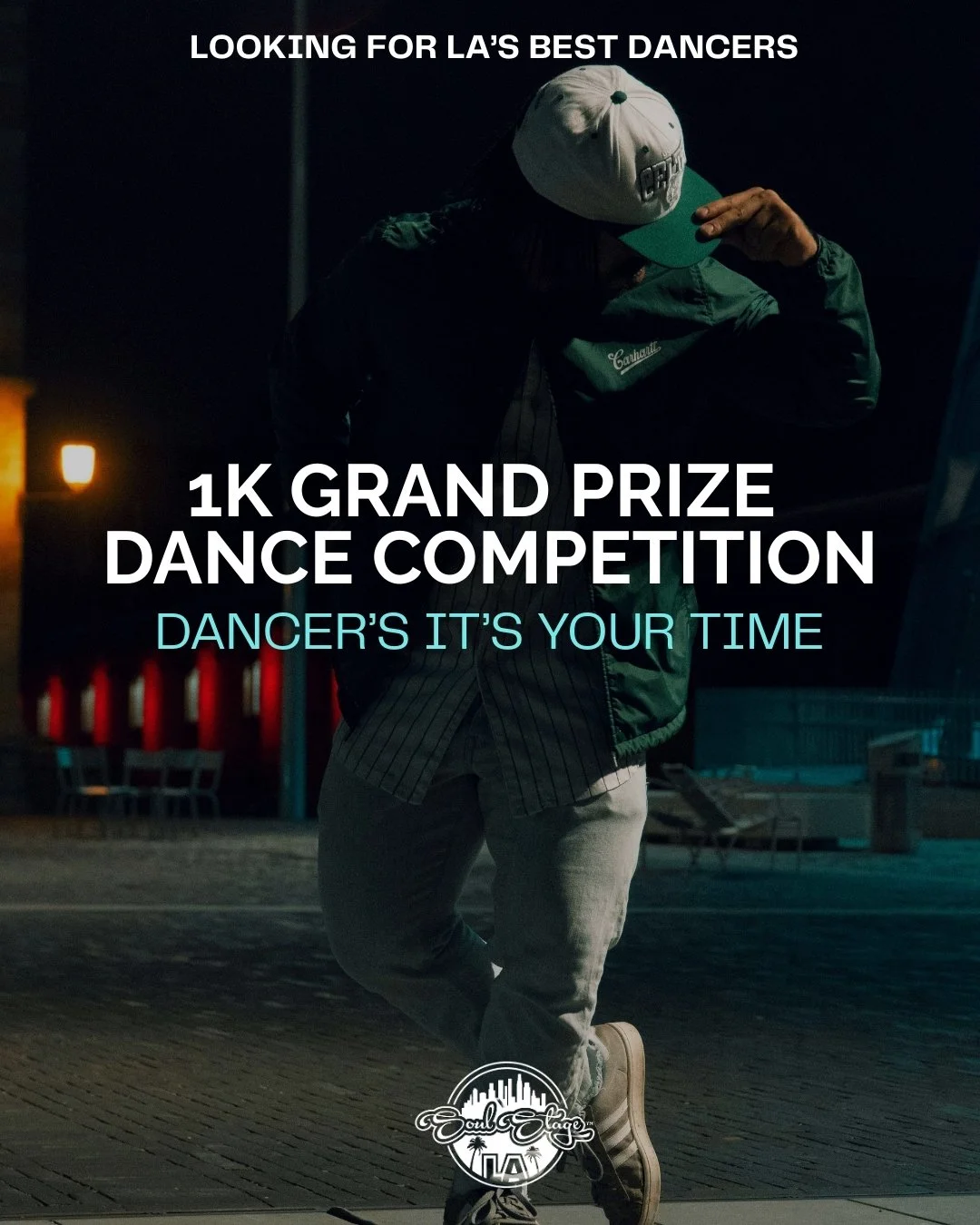 Los Angeles dancers &mdash; your stage is here.

Soul Stage LA&trade; is hosting a dance competition in Los Angeles on April 16.

Two rounds:

&bull; 60 seconds new choreography.

&bull; 60 seconds freestyle.

$1,000 cash prize. Audience decides.
Sub