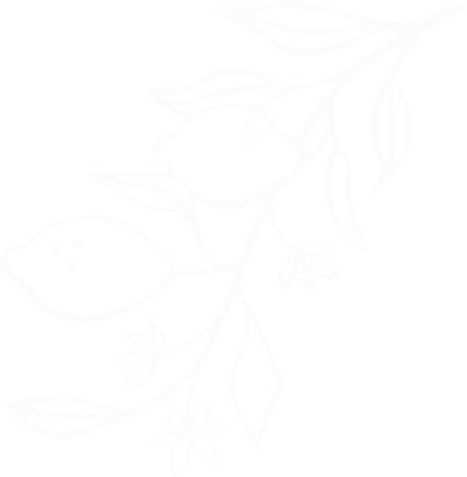 White chalk-drawn lemons, leaves, and flowers on a black background.