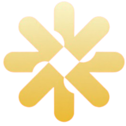 A flower-shaped object with six rounded petals, each petal having a cream color and outlined in red, with a red square at its center, against a black background.