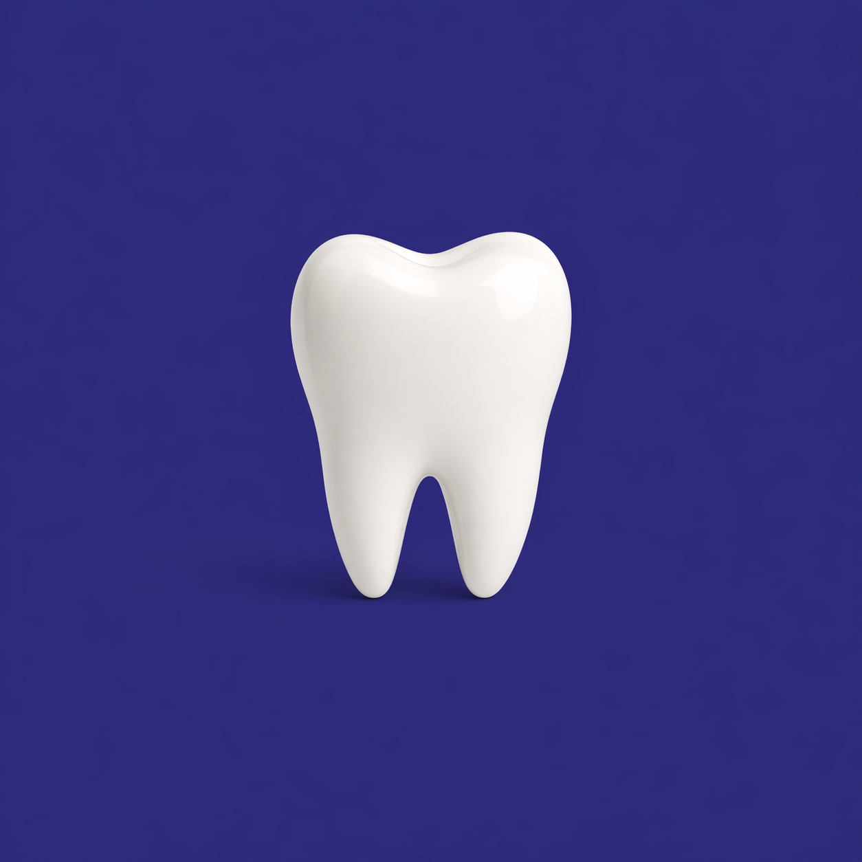 A realistic model of a human tooth on a blue background.