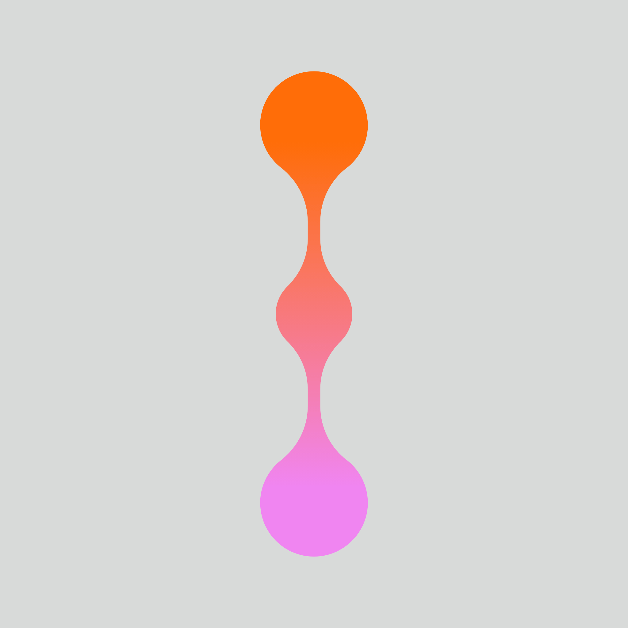 Abstract geometric design with elongated drops in gradient shades from orange at the top to pink at the bottom, on a light gray background.