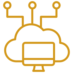 Illustration of a cloud with a computer monitor connected inside it, representing cloud computing or online data storage.