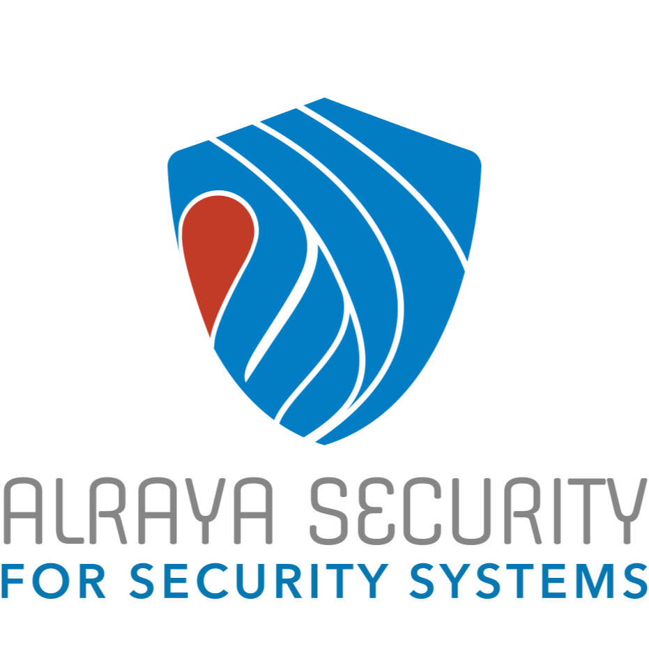 A shield logo with blue and red elements, featuring a stylized eye and lines, and the text 'Alrayas Security for Security Systems' beneath it.