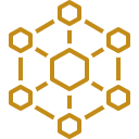 Yellow molecular structure diagram with a central hexagon and connected hexagons.