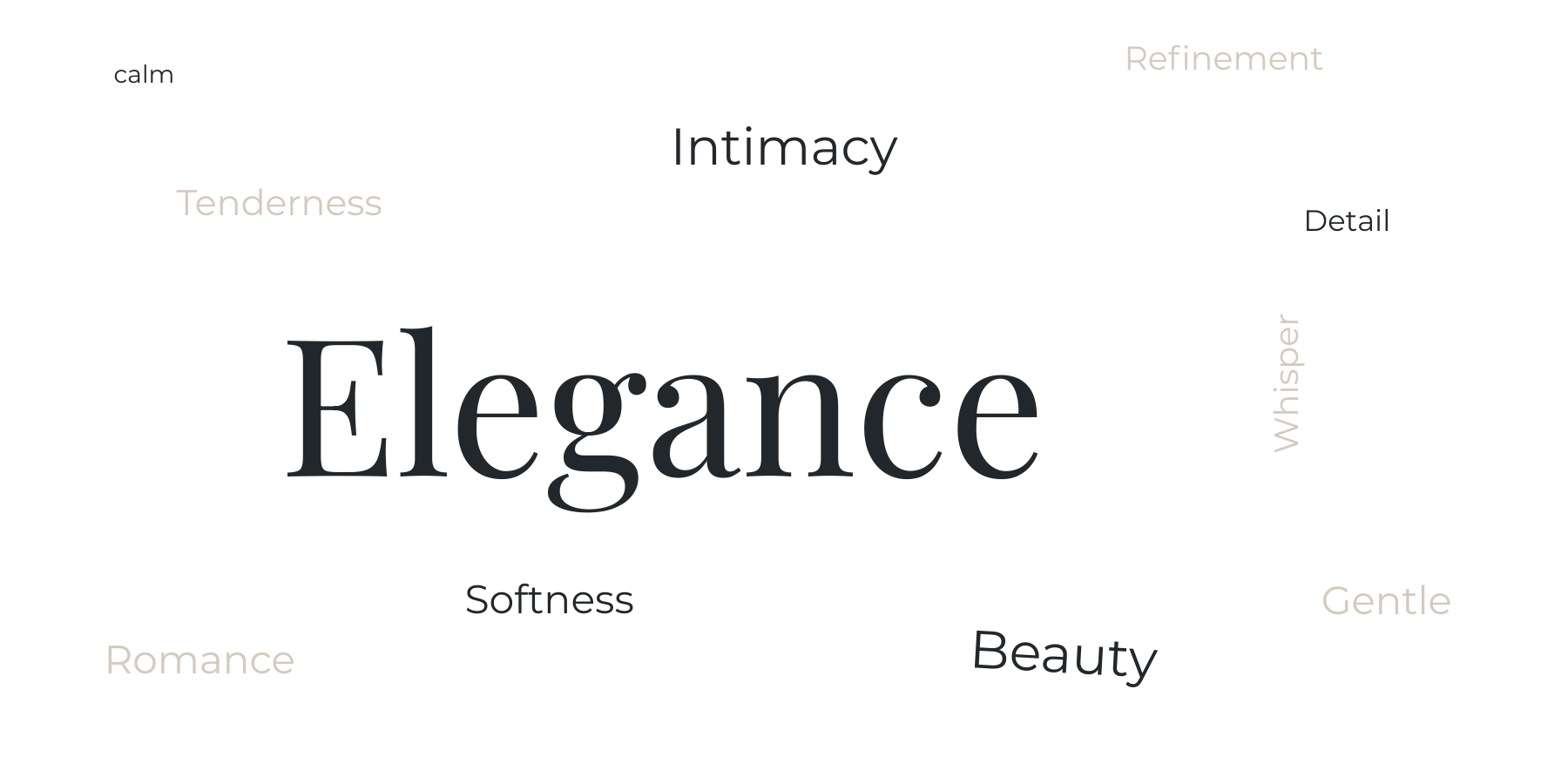 Word Cloud describing Elegance, Tenderness, Softness