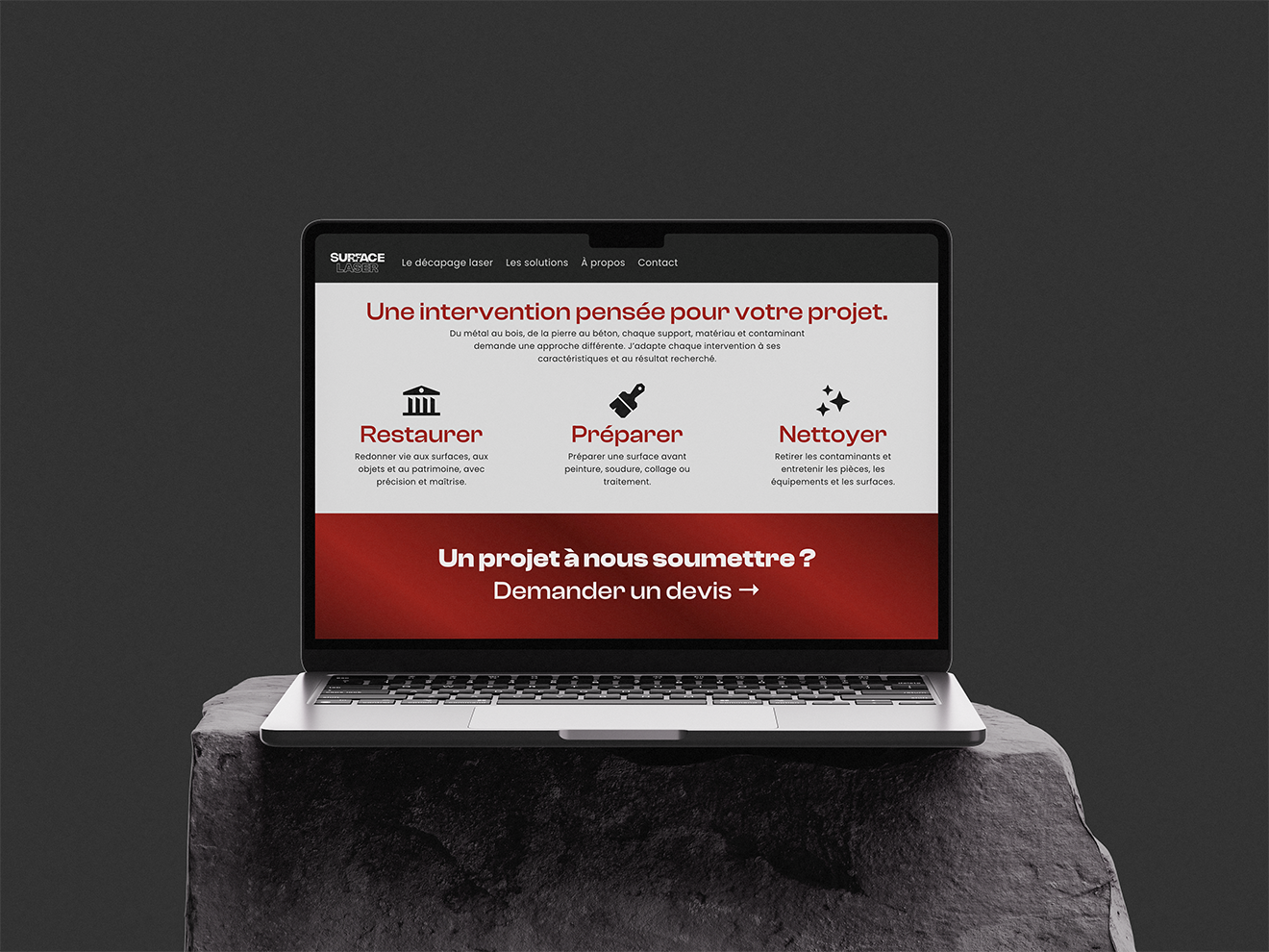 Conception du site internet de Surface Laser, entreprise de décapage laser industriel dans les Hauts-de-France.