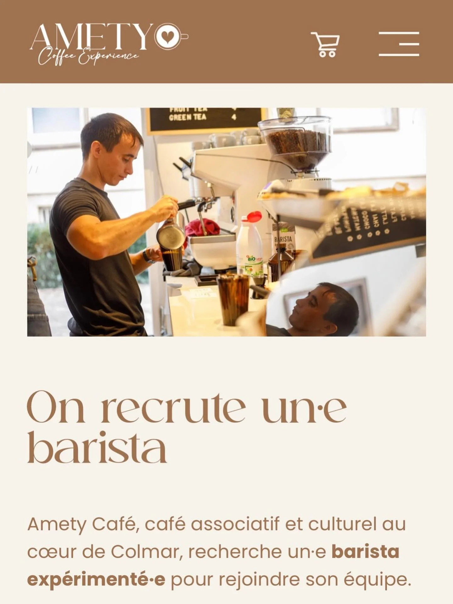 ON RECRUTE BARISTA !!! 
https://www.ametycafe.com/page-contact