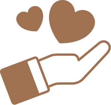 Une main ouverte avec deux cœurs flottants au-dessus.