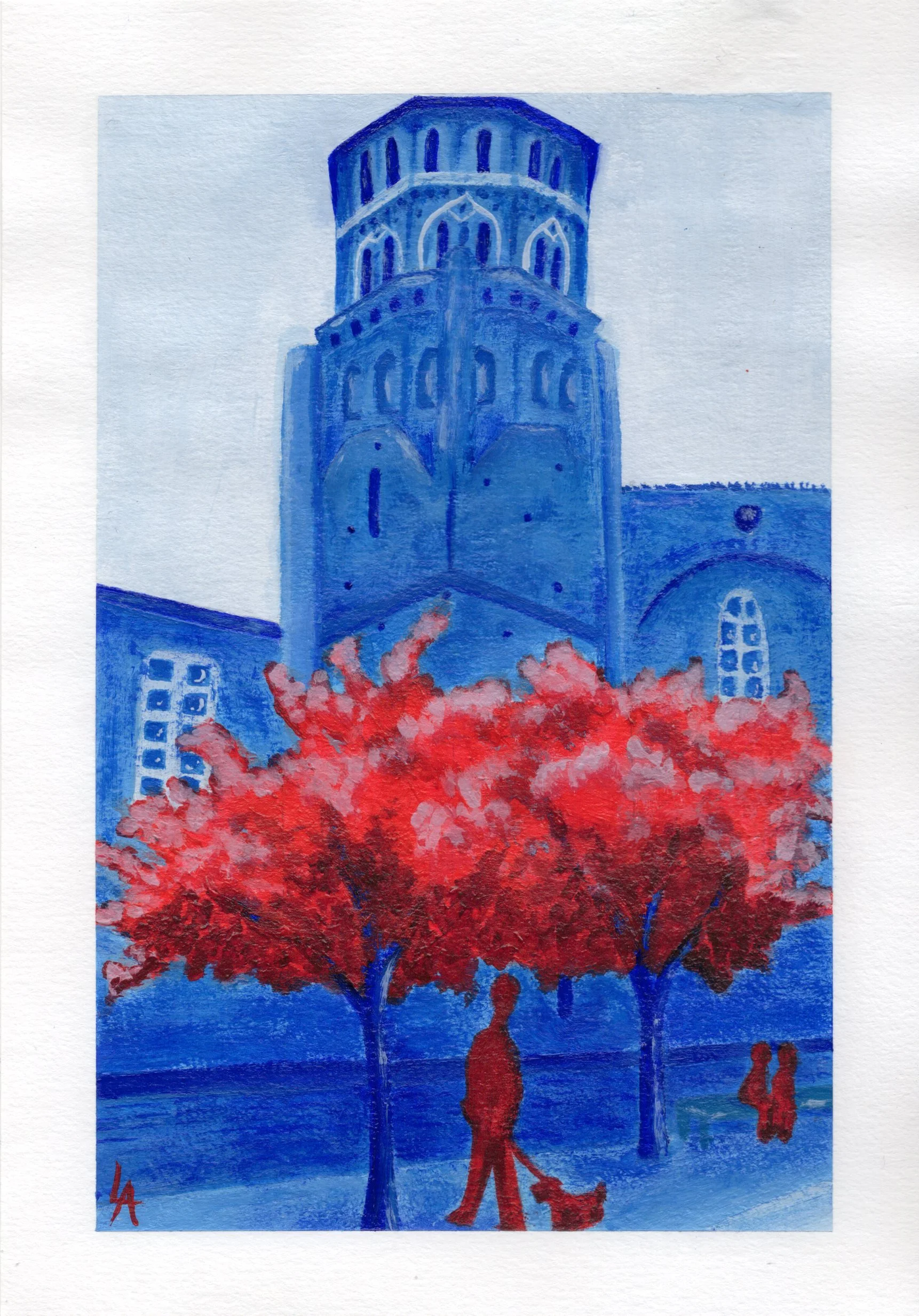 Peinture originale du Musée des Augustins de Toulouse faite à l'acrylique avec des tonalités de bleus et rouges suivant l'univers de l'artiste.